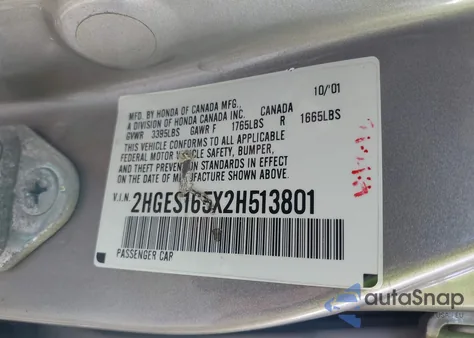 2002 Honda Civic Lx from USA, damaged, VIN 2HGES165X2H513801